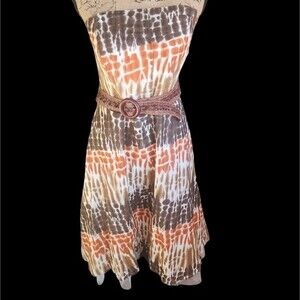 Kate Landry Strapless Crinoline Dress Womens SZ 14 Western Earthy Tie Dye Woven